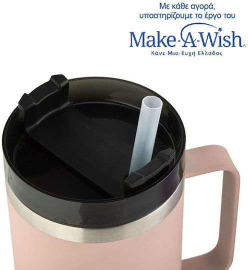 Nava "we Care" Glass Thermos Stainless Steel / Plastic 900ml Pink with Straw