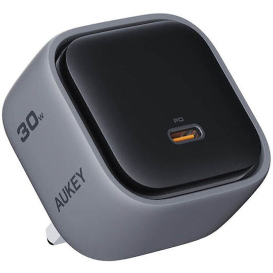 Aukey Φορτιστής Χωρίς Καλώδιο GaN με Θύρα USB-C 30W Power Delivery Γκρι (PA-C1 Comet)