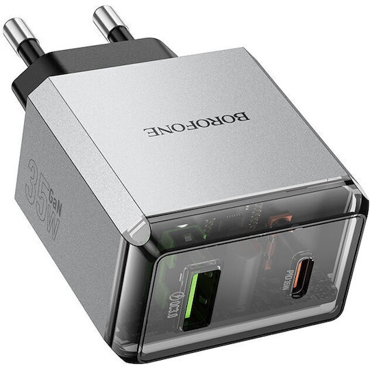 Borofone Charger Without Cable with USB-A Port and USB-C Port 35W Power Delivery / Quick Charge 3.0 Gray (BN20 Lena)