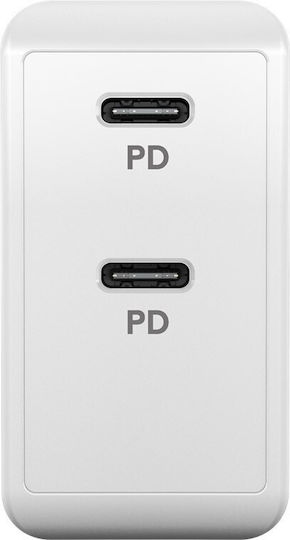 Goobay Ladegerät ohne Kabel mit 2 USB-C Anschlüsse 36W Stromlieferung Weißs (61758)