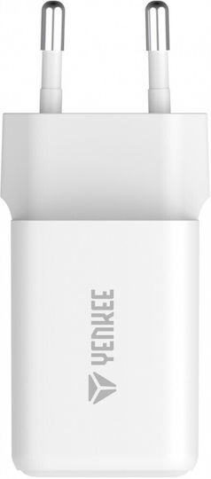 Yenkee Зарядно с вграден кабел GaN с 2 USB-C порта Power Delivery / Quick Charge 3.0 Бял (YAC G35D)