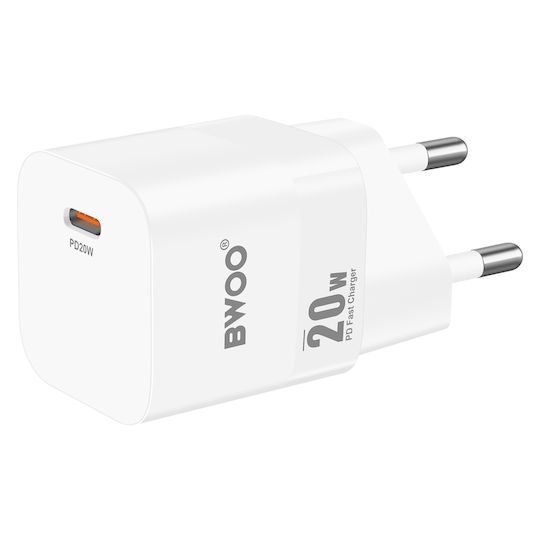 BWOO Φορτιστής Χωρίς Καλώδιο με Θύρα USB-C 20W Power Delivery Λευκός (CDA155)