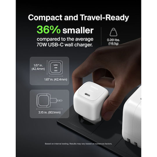 Belkin Φορτιστής Χωρίς Καλώδιο με Θύρα USB-C 65W Power Delivery Λευκός (WCA011KQWH)
