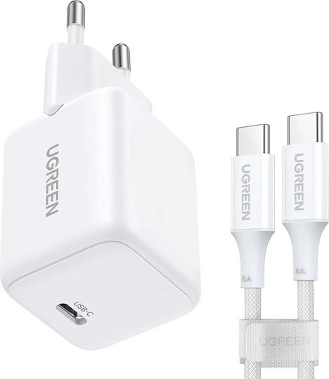 Ugreen Charger GaN with USB-C Port and Cable USB-C - USB-C 30W Power Delivery / Quick Charge 4.0 Whites (X513)