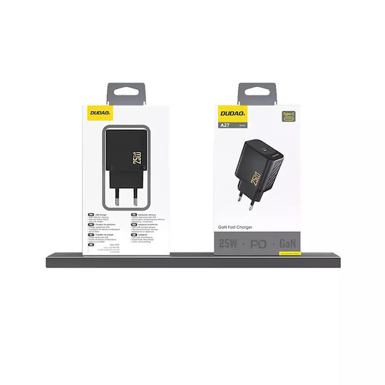 Dudao Φορτιστής Χωρίς Καλώδιο GaN με Θύρα USB-C 25W Power Delivery Μαύρος (A27)