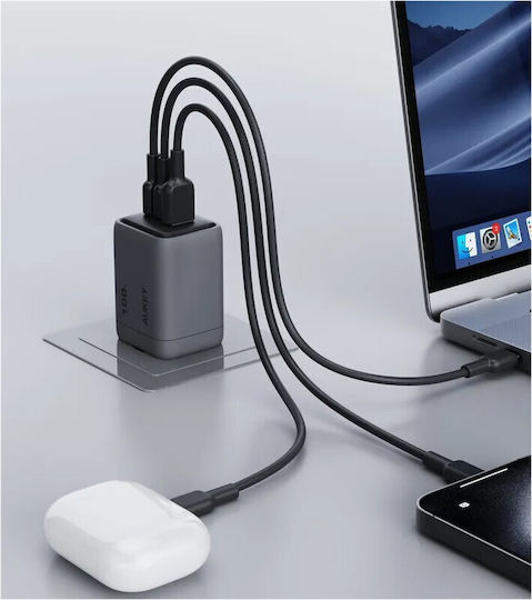 Aukey Charger Without Cable with USB-A Port and 2 USB-C Ports 100W Power Delivery / Quick Charge 5.0 Gray (PA-C5)