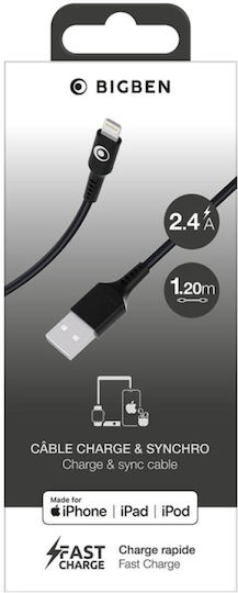 Bigben Connected Cablu De Încărcare Rapidă Usb-A/Lightning 2.4A Fastcharge 12W 1.2M Negru