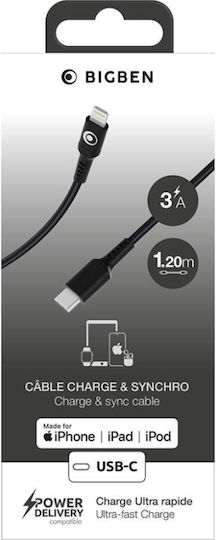 Bigben Connected Usb-c/lightning 3a Power Delivery 60w 1.2m Charging Transfer Cable Black