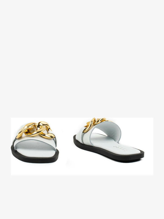 Leather Women's Flat Sandals in White Color