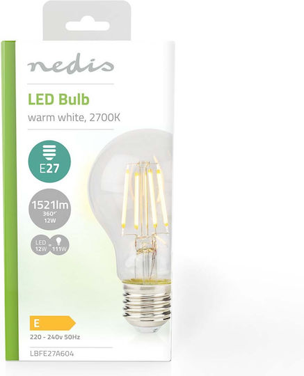 Nedis Bec LED E27 Formă A60 Economie de Energie 12W Stil Retro Transparent