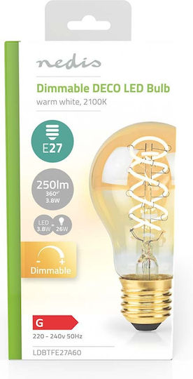 Nedis Filament LED Bulb E27 A60 3.8W 250lm 2100K Dimmable Vintage Gold