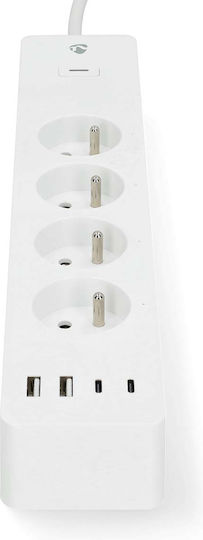 Nedis Connected Wi-fi Power Strip 4 Outlets 3680w 2m 4 Usb Ports White