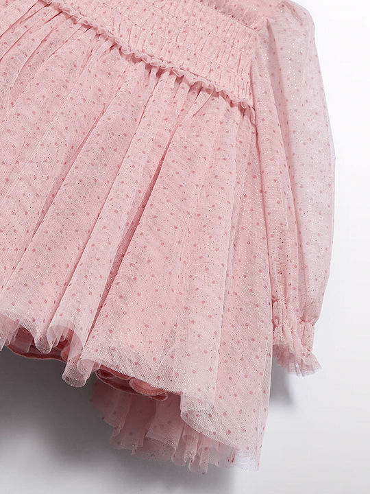Children's Dress Long Sleeve Tulle Rose Petal
