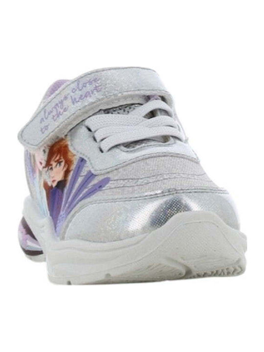 Frozen Παιδικά Sneakers με Σκρατς & Φωτάκια Ασημί