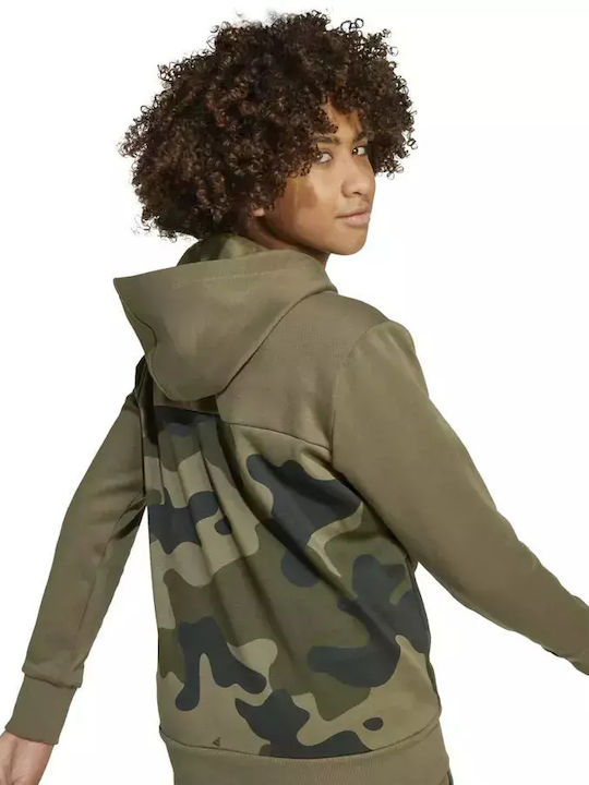 Fleece Kids Sweatshirt with Hood Olive Camo