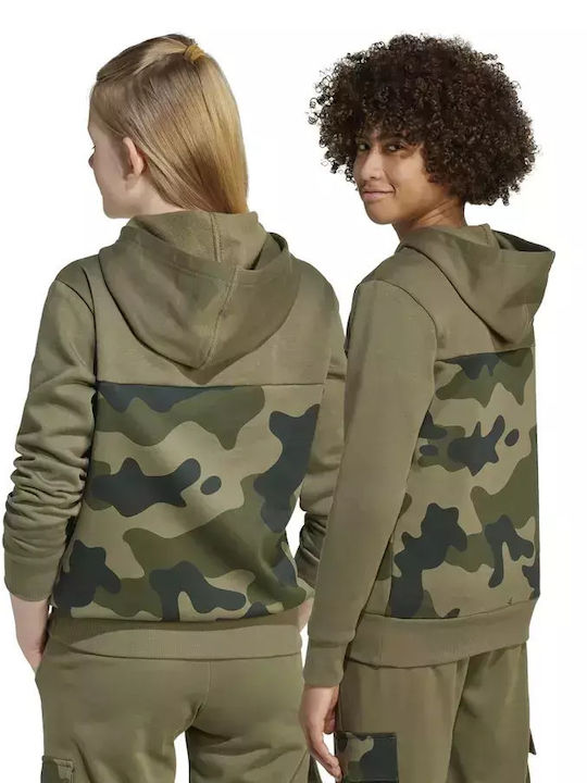 Fleece Kids Sweatshirt with Hood Olive Camo