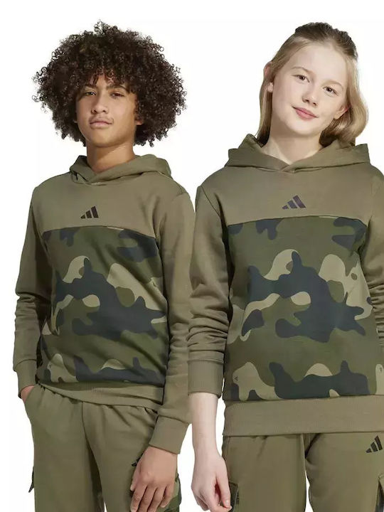 Fleece Kids Sweatshirt with Hood Olive Camo
