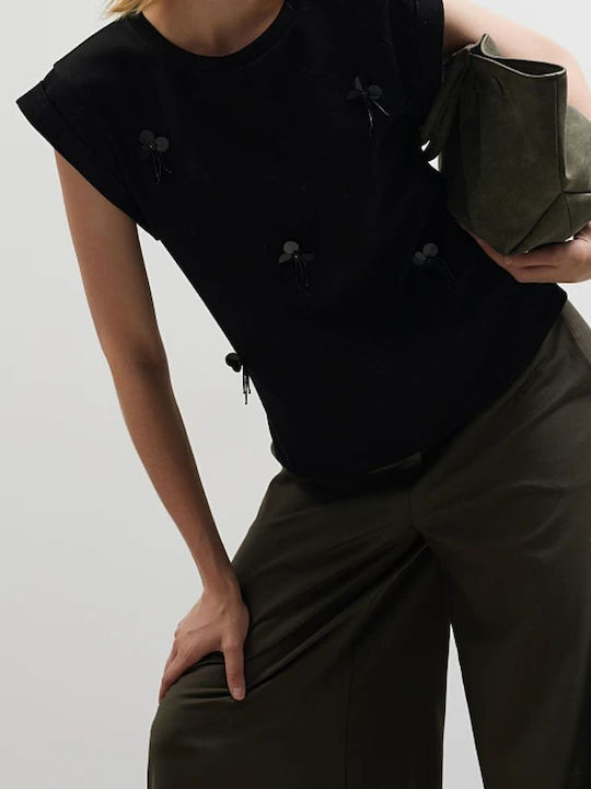 Damen Bluse Kurzärmelig Black
