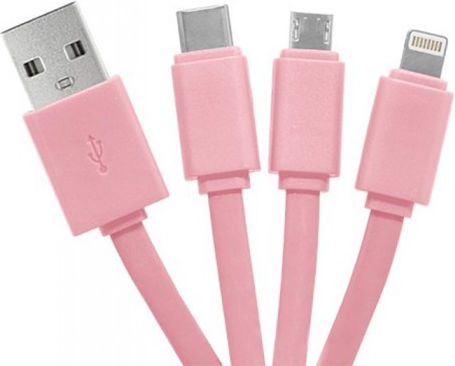 Yello Koko 3 In 1 Usb A Micro Usb Usb C Lightning Cable 0.15m Cactus Pink
