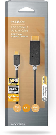 Nedis Cablu Usb 3.2 Gen 1 Usb-c Masculin La Hdmi Masculin 4k 60hz 2m Negru Auriu
