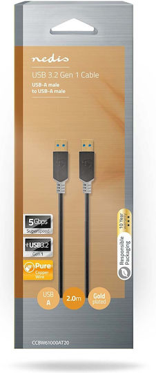 Nedis USB 3.2 Gen 1 USB-A Male to USB-A Male 5 Gbps 2m Cable Black Gold