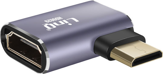Linq 8k Uhd Hdmi Weiblich Zu Mini Hdmi Männlich Links Winkel Video Adapter Grau