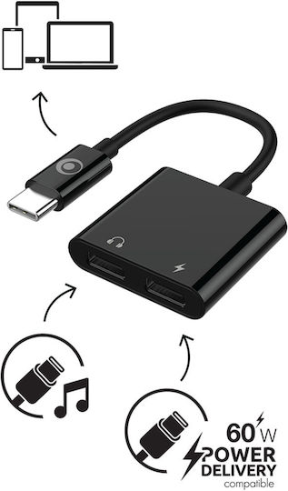 Bigben Connected Usb-c To Usb-c Audio Adapter Usb-c Charger 60w Compact 12cm Black