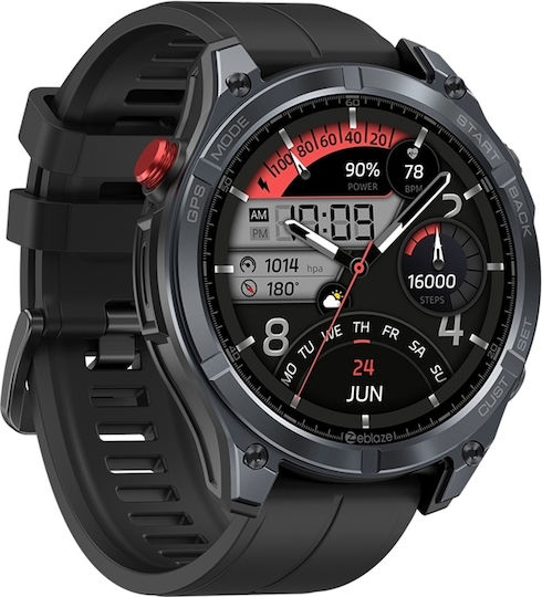 Zeblaze Stratos 4 Stainless Steel 49mm Waterproof Smartwatch with Heart Rate Monitor Black M/L
