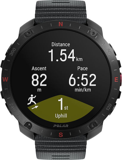 Polar Grit X2 Pro Stainless Steel 49mm Αδιάβροχο Smartwatch με Παλμογράφο (S/L Black Silicone Strap)