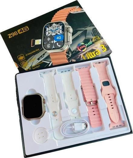 Z98 Smartwatch with SIM and Heart Rate Monitor (Black - Set of 4 straps)