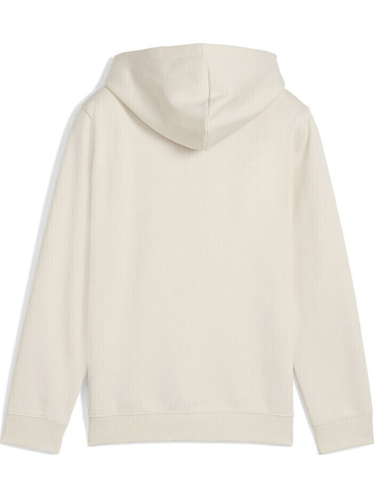 PUMA Kids Sweatshirt with Hood and Pockets Ecru Hoodie Fl