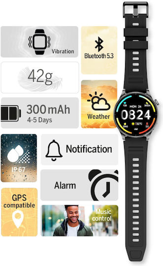 Bea-fon 301 46mm Smartwatch with Heart Rate Monitor (Black)