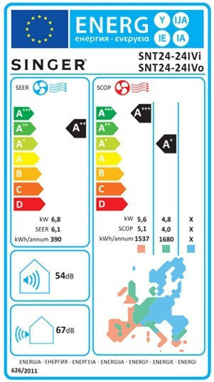 Singer SNT25 Aparat De Aer Condiționat Inverter 24000 BTU A++/A+ Cu WiFi