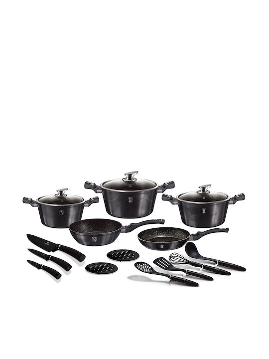 Berlinger Haus Metallic Line Set de vase de gătit din aluminiu Carbon Pro cu strat de piatră BH-6920 17buc