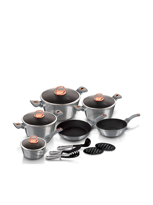 Berlinger Haus Moonlight Collection Cookware Set of Aluminum with Non-stick Coating Grey 15pcs