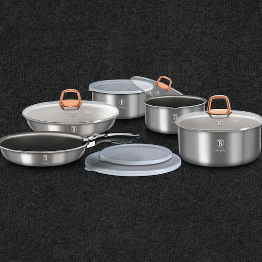 Berlinger Haus Moonlight Collection Cookware Set of Aluminum Silver with Non-stick Interior Coating 5 Pieces