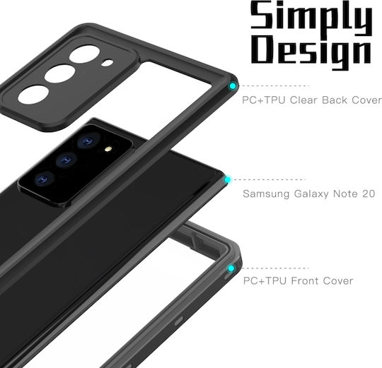 Redpepper Shockproof Waterproof 360 Full Cover Πλαστικό Αδιάβροχο Μαύρο (Galaxy Note 20)