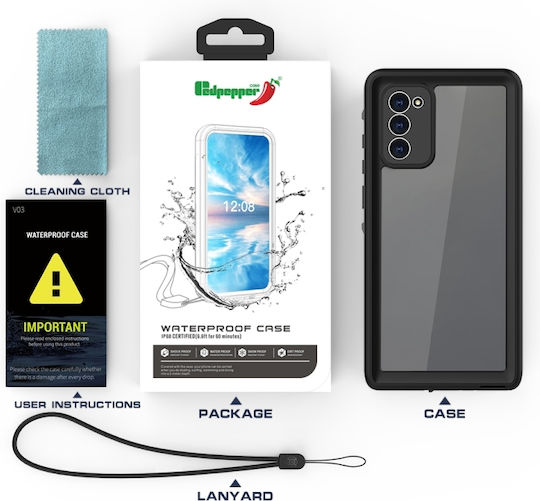 Redpepper Shockproof Waterproof 360 Full Cover Πλαστικό Αδιάβροχο Μαύρο (Galaxy Note 20)