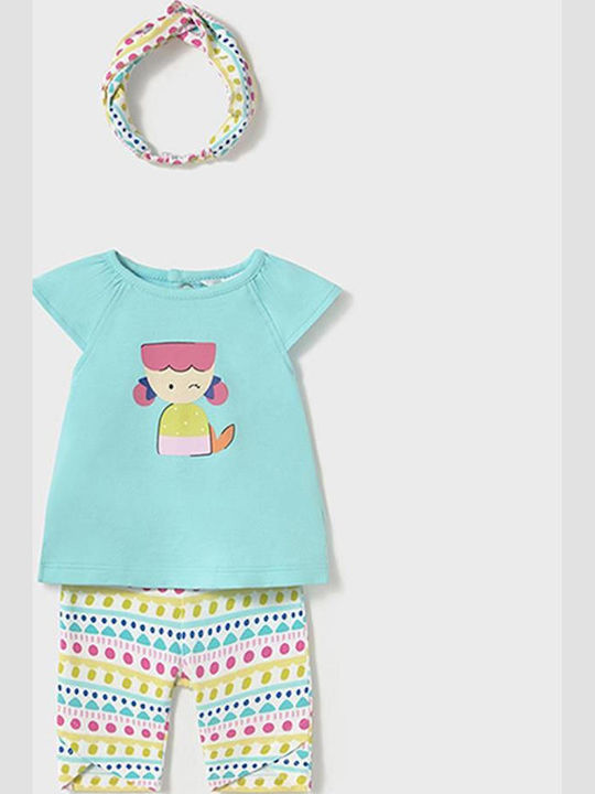 Kids' Set with Leggings Summer 3pcs Blue Mermaid Set
