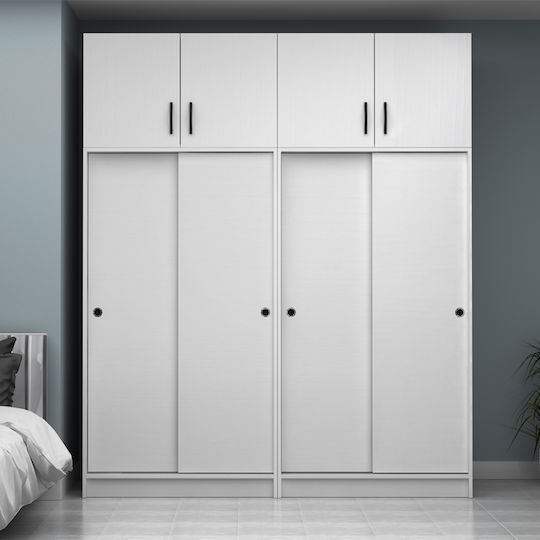 Patru uși Dulap de Haine Glisare Regio cu Spațiu de Depozitare Alb 200x60x240cm