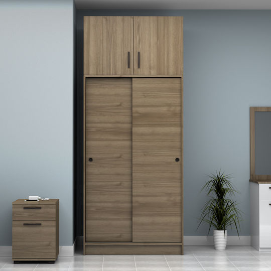 Doppeltür Kleiderschrank Schieben Regio mit Aufsatz Walnut 100x60x240cm