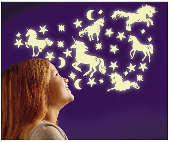 Brainstorm Autocolant Decorativ pentru Copii Perete Fluorescent 3D Steluțe & Unicorni Glitter 49buc
