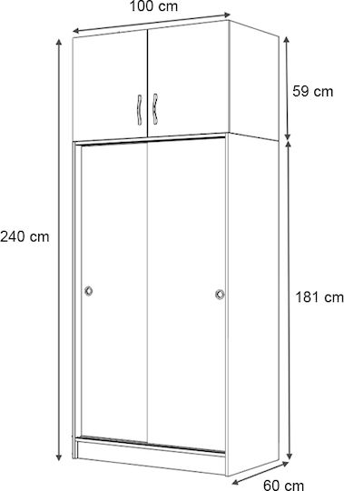 Doppeltür Kleiderschrank Schieben Regio mit Aufsatz Walnut 100x60x240cm