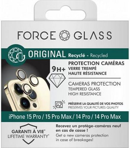 Протектор за камера Force Glass iPhone 15 Pro/15 Pro Max/14 Pro/14 Pro Max Ултра Устойчив Златист