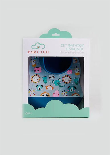 Baby Cloud Feeding Set Animals made of Silicone with Non-Slip Base Blue 4pcs for 6+ months