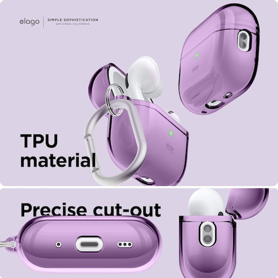 Elago Clear Lanyard Θήκη Σιλικόνης με Γάντζο Deep Purple για Apple AirPods Pro 2