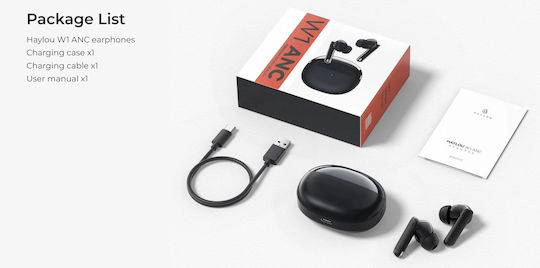 Haylou W1 T007 ANC In-ear Bluetooth Handsfree Ακουστικά με Θήκη Φόρτισης Ασημί