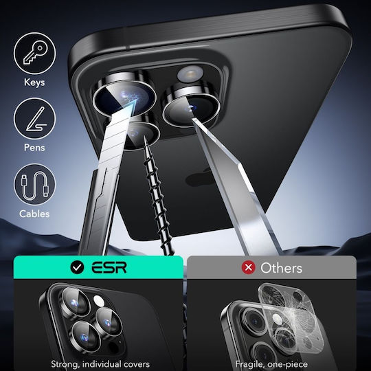 ESR Armorite Camera Protection Tempered Glass Black for the iPhone 16 Pro, iPhone 16 Pro Max