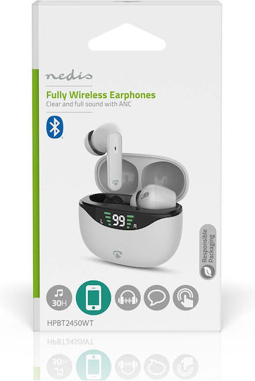 Nedis HPBT2450WT In-ear Bluetooth Handsfree Ακουστικά με Θήκη Φόρτισης Λευκά
