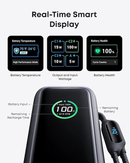 Anker A1695H11 Power Bank 25000mAh 165W με Θύρα USB-A και 2 Θύρες USB-C Power Delivery Γκρι